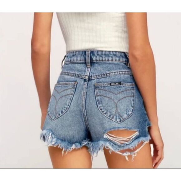 ROLLA'S Dusters High Rise Slim Denim Shorts in Old Rip, Size 29 - Picture 6 of 16